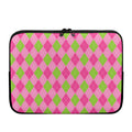 Green And Pink Argyle Pattern Print Laptop Sleeve