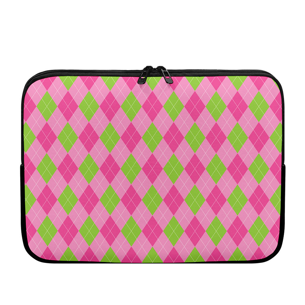 Green And Pink Argyle Pattern Print Laptop Sleeve