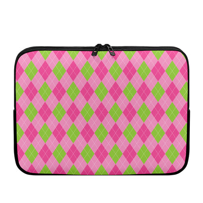 Green And Pink Argyle Pattern Print Laptop Sleeve