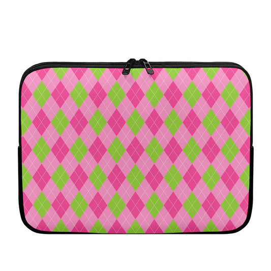 Green And Pink Argyle Pattern Print Laptop Sleeve