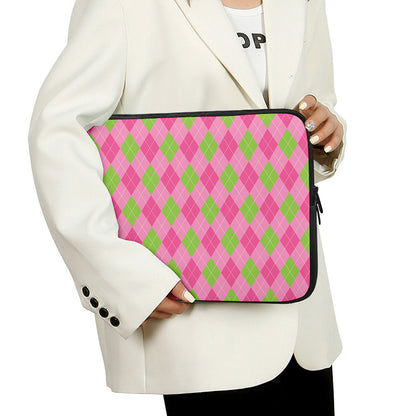 Green And Pink Argyle Pattern Print Laptop Sleeve
