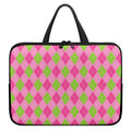 Green And Pink Argyle Pattern Print Laptop Sleeve With Handle