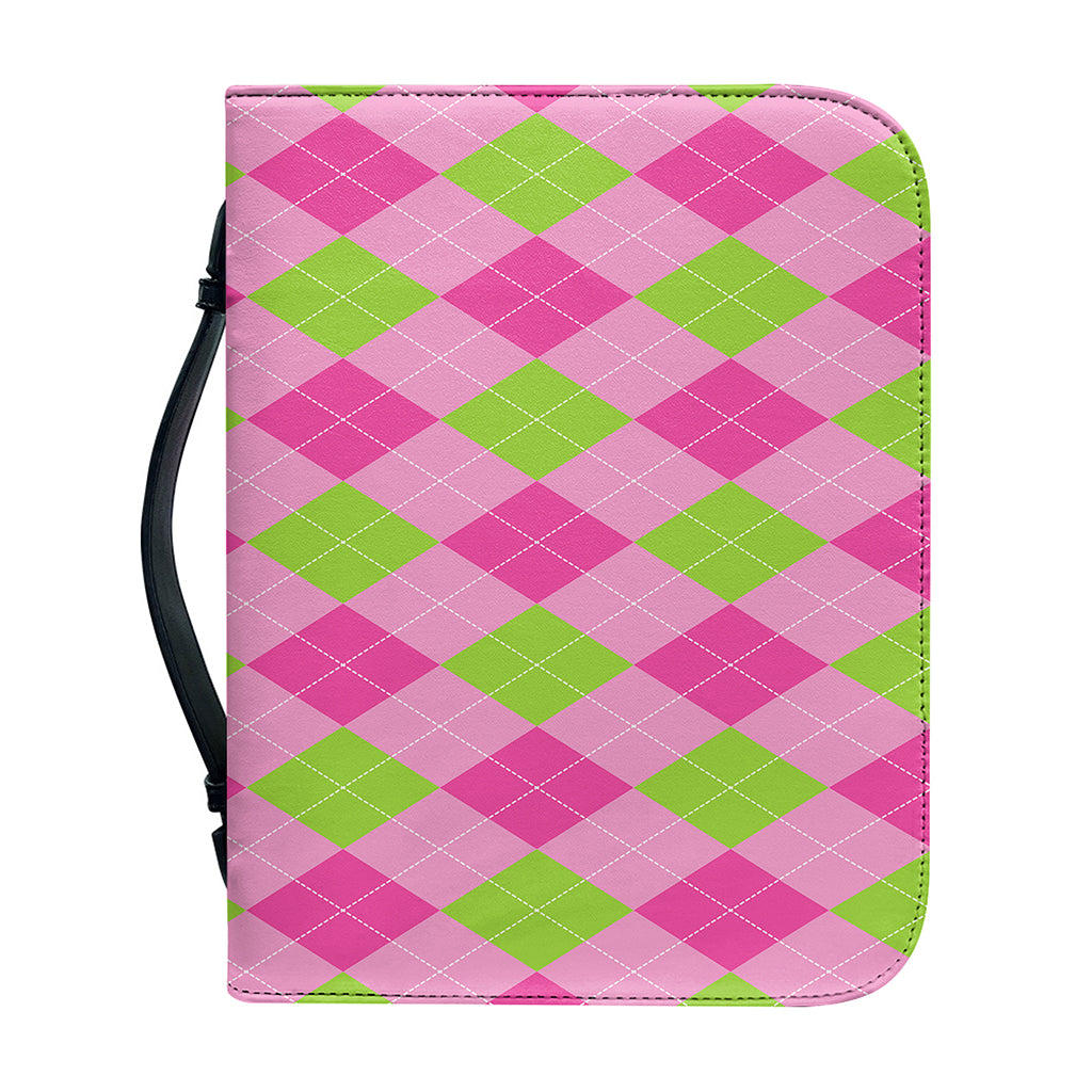 Green And Pink Argyle Pattern Print Leather Bible Cover