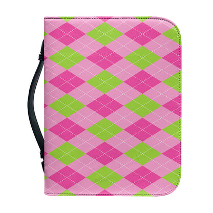 Green And Pink Argyle Pattern Print Leather Bible Cover