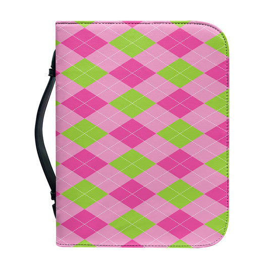 Green And Pink Argyle Pattern Print Leather Bible Cover