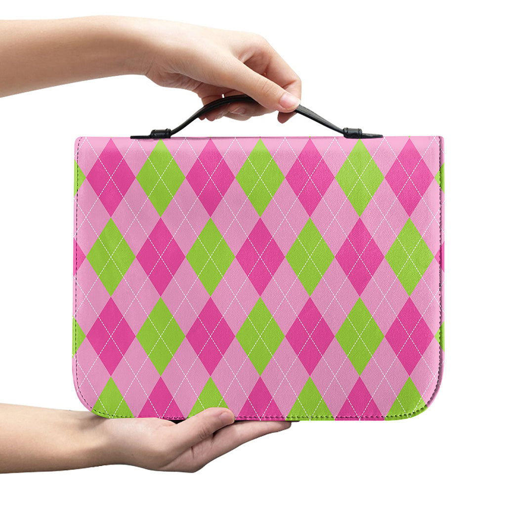 Green And Pink Argyle Pattern Print Leather Bible Cover