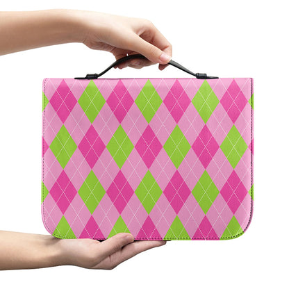Green And Pink Argyle Pattern Print Leather Bible Cover