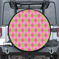Green And Pink Argyle Pattern Print Leather Spare Tire Cover