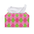 Green And Pink Argyle Pattern Print Leather Tissue Box Cover
