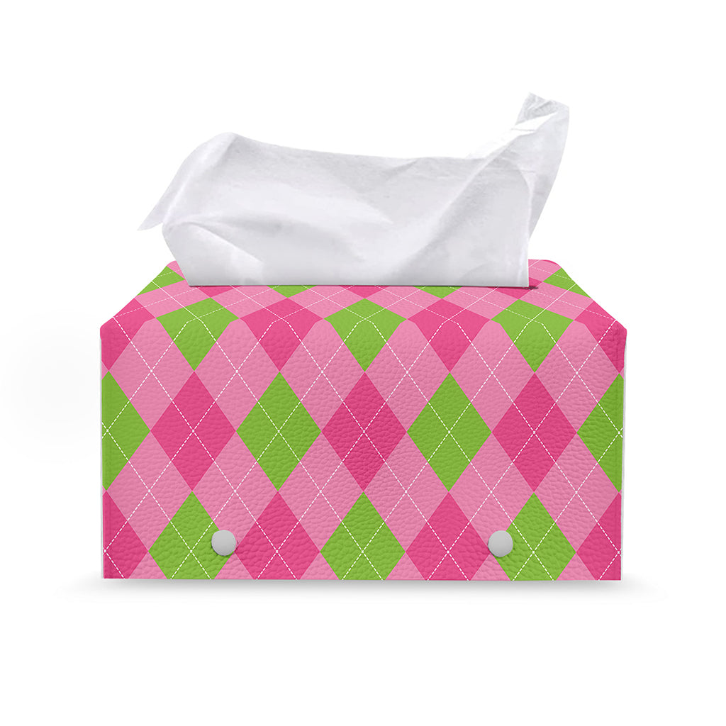 Green And Pink Argyle Pattern Print Leather Tissue Box Cover