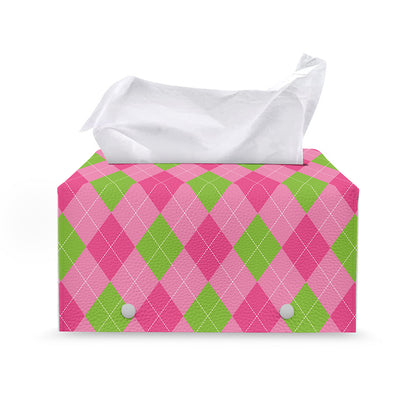 Green And Pink Argyle Pattern Print Leather Tissue Box Cover