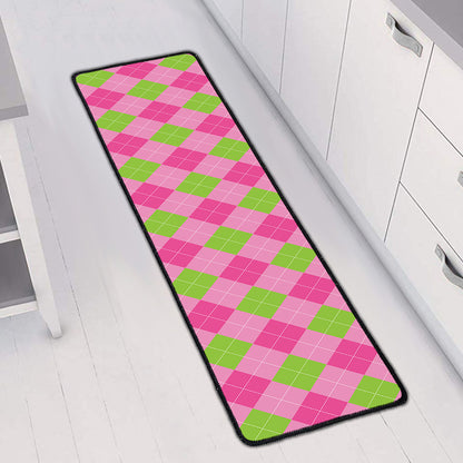 Green And Pink Argyle Pattern Print Long Kitchen Mat