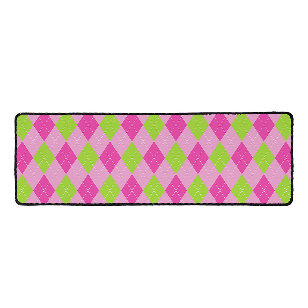 Green And Pink Argyle Pattern Print Long Kitchen Mat