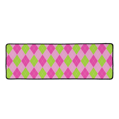 Green And Pink Argyle Pattern Print Long Kitchen Mat