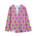 Green And Pink Argyle Pattern Print Long Sleeve Short Coat