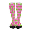 Green And Pink Argyle Pattern Print Long Socks