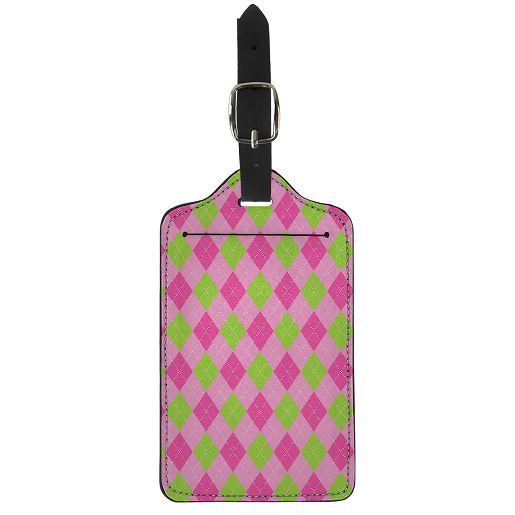 Green And Pink Argyle Pattern Print Luggage Tag