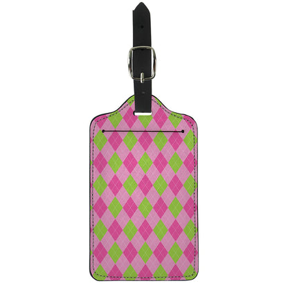 Green And Pink Argyle Pattern Print Luggage Tag