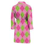 Green And Pink Argyle Pattern Print Men's Bathrobe