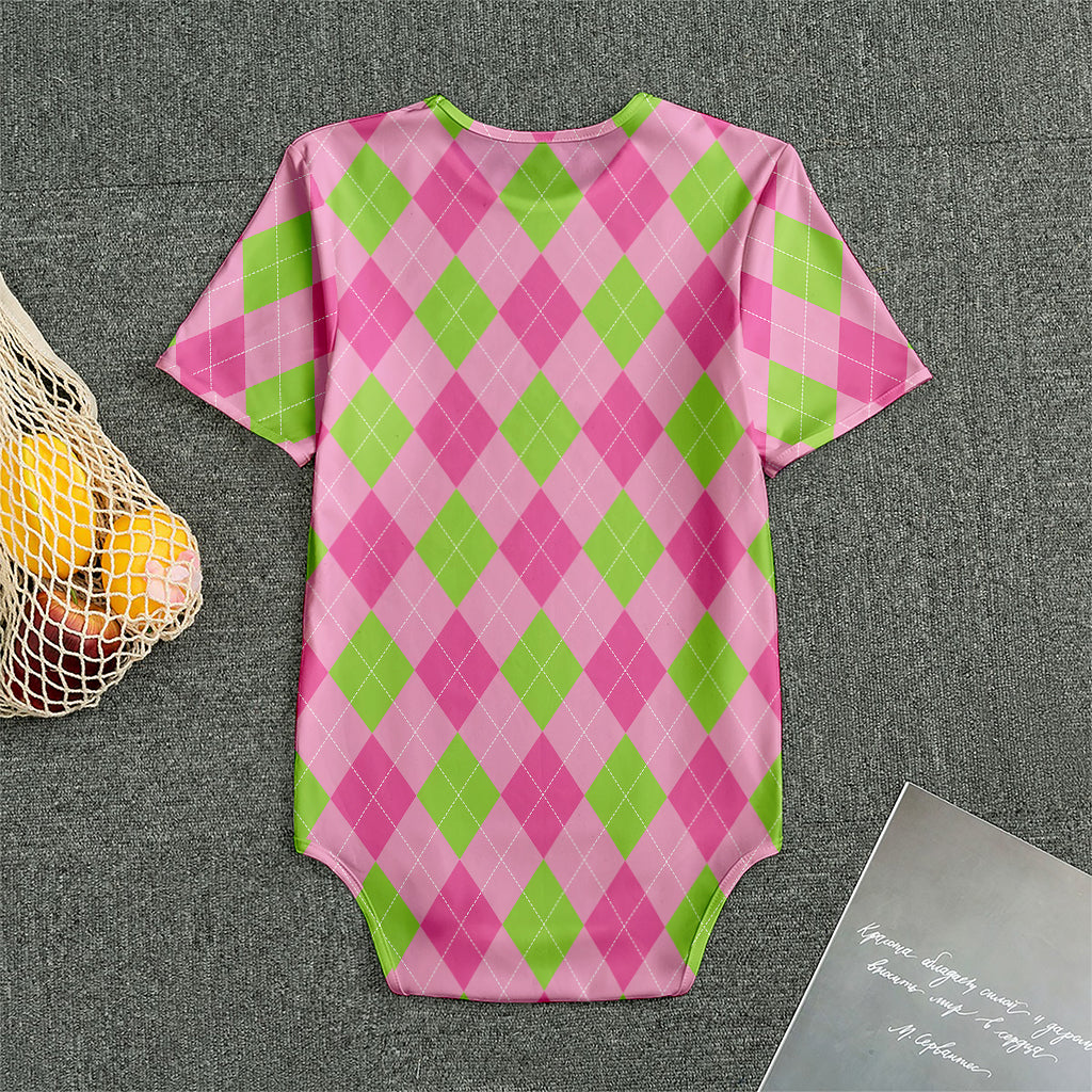 Green And Pink Argyle Pattern Print Men's Bodysuit
