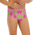 Green And Pink Argyle Pattern Print Men's Briefs
