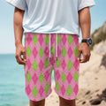 Green And Pink Argyle Pattern Print Men's Cargo Shorts