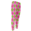 Green And Pink Argyle Pattern Print Men's Compression Pants