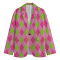 Green And Pink Argyle Pattern Print Men's Cotton Blazer