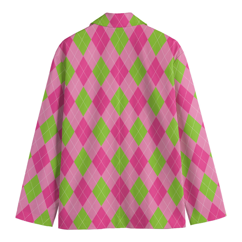 Green And Pink Argyle Pattern Print Men's Cotton Blazer