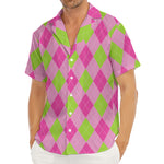 Green And Pink Argyle Pattern Print Men's Deep V-Neck Shirt