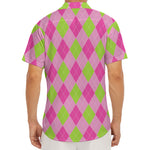 Green And Pink Argyle Pattern Print Men's Deep V-Neck Shirt