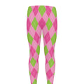 Green And Pink Argyle Pattern Print Men's Leggings