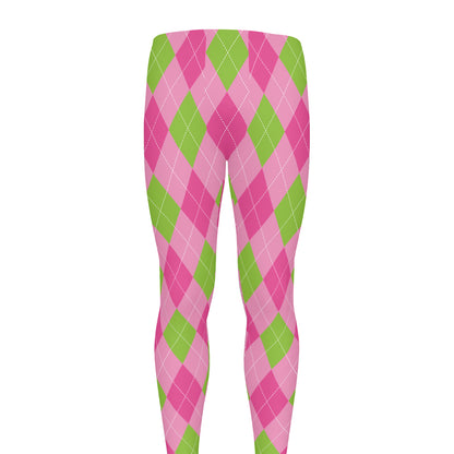 Green And Pink Argyle Pattern Print Men's leggings