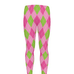 Green And Pink Argyle Pattern Print Men's leggings