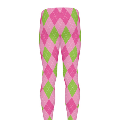 Green And Pink Argyle Pattern Print Men's leggings