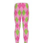 Green And Pink Argyle Pattern Print Men's leggings