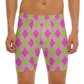 Green And Pink Argyle Pattern Print Men's Long Boxer Briefs