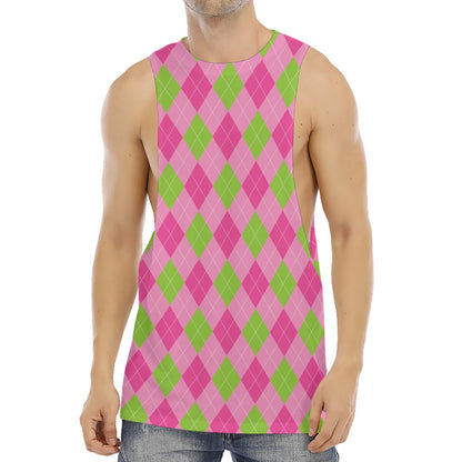 Green And Pink Argyle Pattern Print Men's Muscle Tank Top