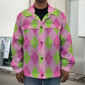 Green And Pink Argyle Pattern Print Men's Shirt Jacket