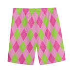 Green And Pink Argyle Pattern Print Men's Sports Shorts
