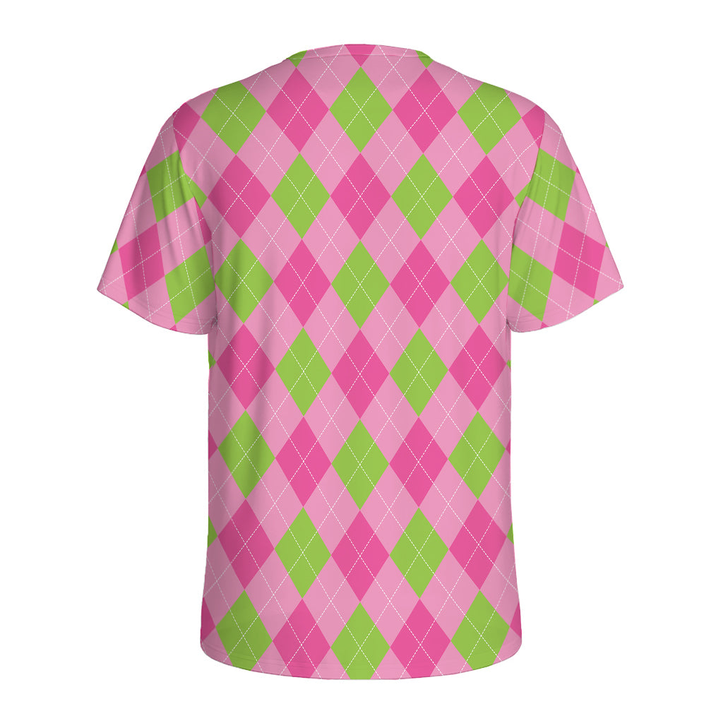Green And Pink Argyle Pattern Print Men's Sports T-Shirt