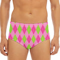Green And Pink Argyle Pattern Print Men's Triangle Swim Briefs
