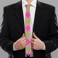 Green And Pink Argyle Pattern Print Necktie