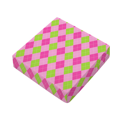Green And Pink Argyle Pattern Print Outdoor Seat Cushion Cover