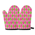 Green And Pink Argyle Pattern Print Oven Mitts