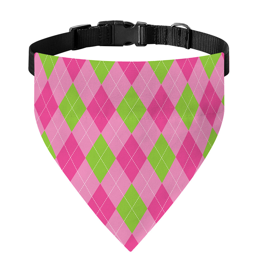 Green And Pink Argyle Pattern Print Over The Collar Dog Bandana