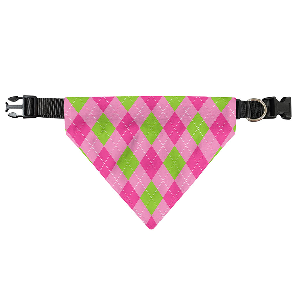 Green And Pink Argyle Pattern Print Over The Collar Dog Bandana