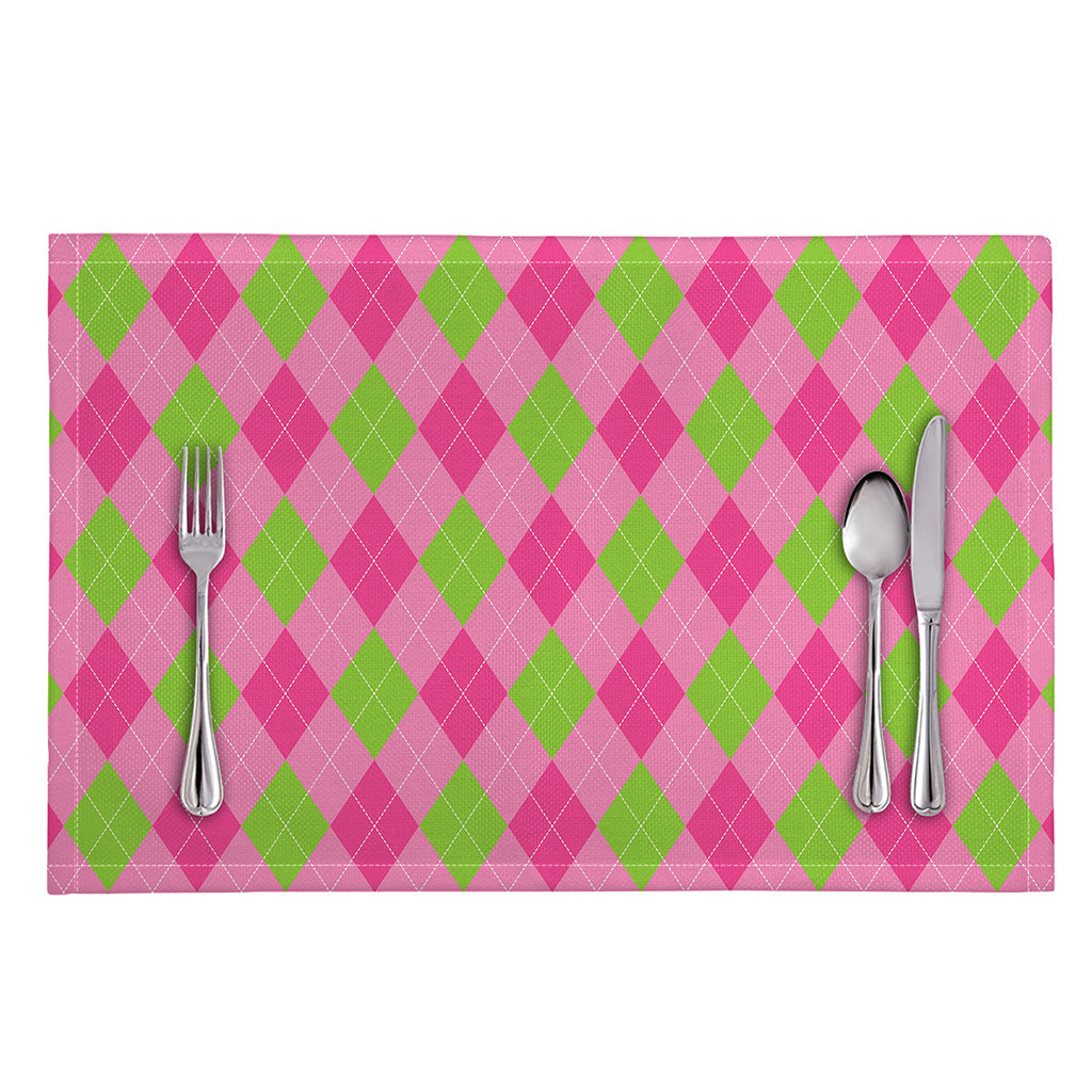 Green And Pink Argyle Pattern Print Placemat