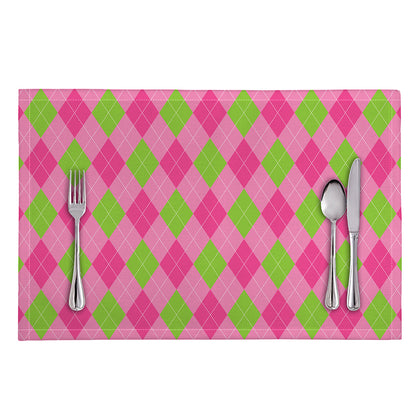 Green And Pink Argyle Pattern Print Placemat