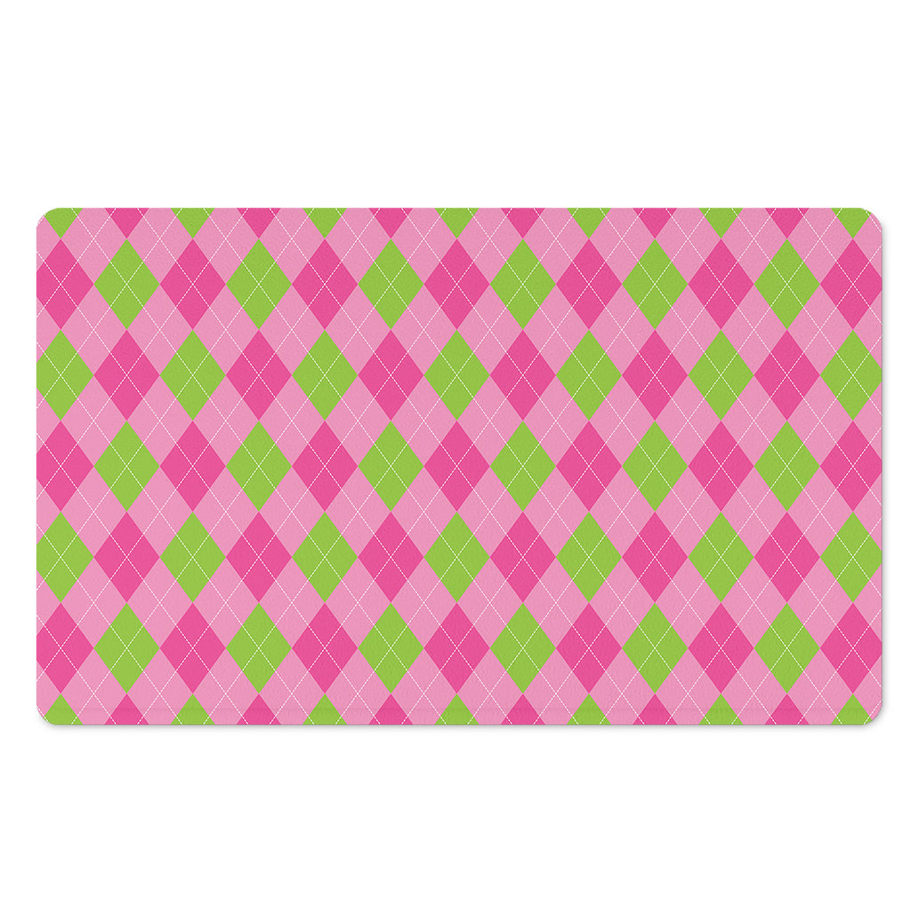 Green And Pink Argyle Pattern Print Polyester Doormat